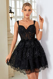A Line Fora do Ombro Preto Vestido de Cocktail
