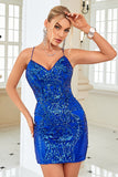 Esparguete Correias Azul Real Lantejoulas Vestido Curto