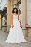 Espartilho branco babado A-Line vestido de noiva com renda