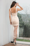 Branco Champagne Lace Ruffled Bodycon Noivado Vestido de Festa