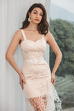 Branco Champagne Lace Ruffled Bodycon Noivado Vestido de Festa