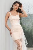 Branco Champagne Lace Ruffled Bodycon Noivado Vestido de Festa