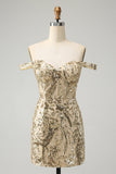 Sparkly Bodycon dourado fora do ombro Homecoming Dress com Sequins
