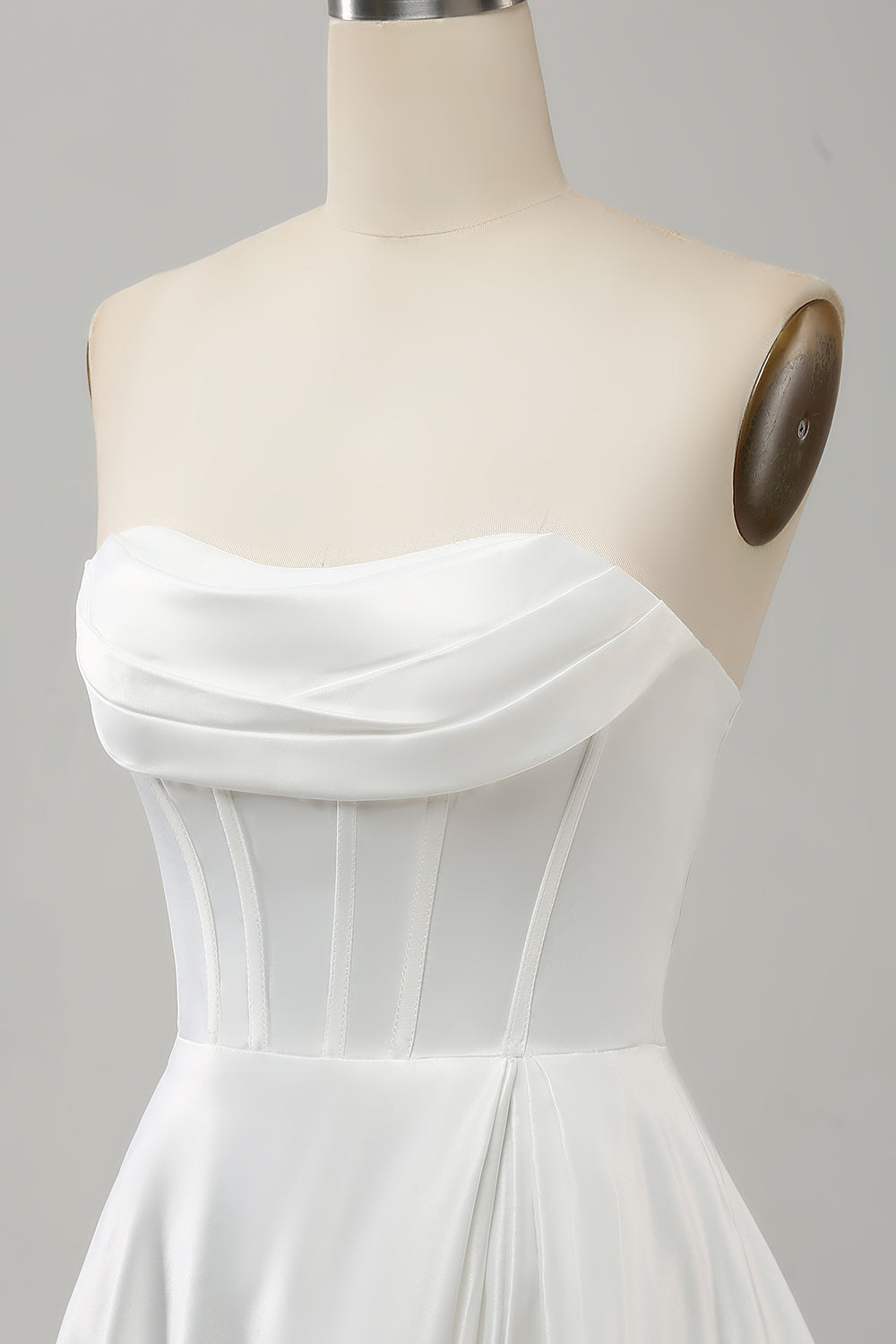 Elegante branco uma linha sem alças plissado varredura trem vestido de noiva com split