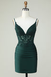 Cintas de Espaguete Verde Escuro Vestido de Cocktail