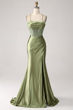Sábio Sereia Capuz Decote Lantejoulas Long Prom Dress Com Fenda