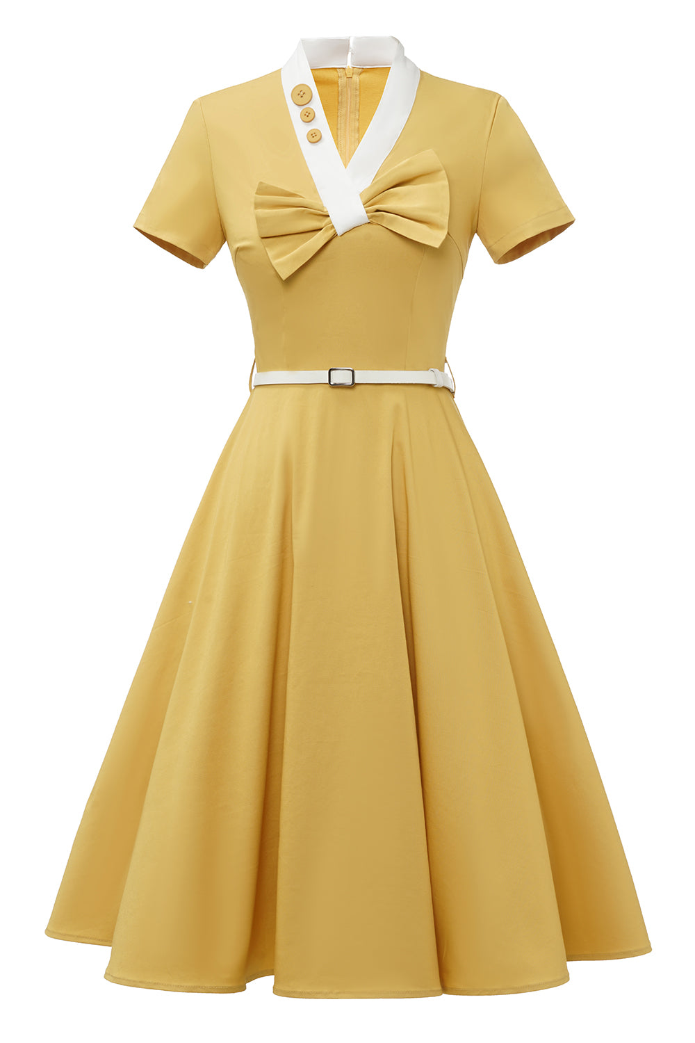 Vestido retro estilo amarelo de 1950 com Bowknot