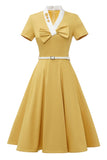 Vestido retro estilo amarelo de 1950 com Bowknot