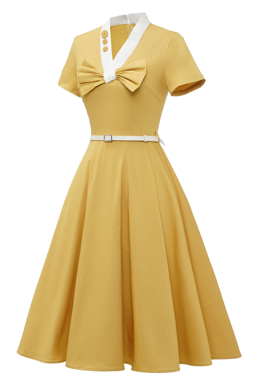 Vestido retro estilo amarelo de 1950 com Bowknot