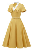 Vestido retro estilo amarelo de 1950 com Bowknot