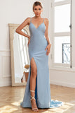 Vestido de baile longo da sereia azul clara com missangas