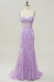 Vestido de baile com apliques sereia roxo