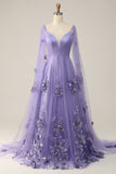 Vestido de Festa Com Flores 3D Roxo