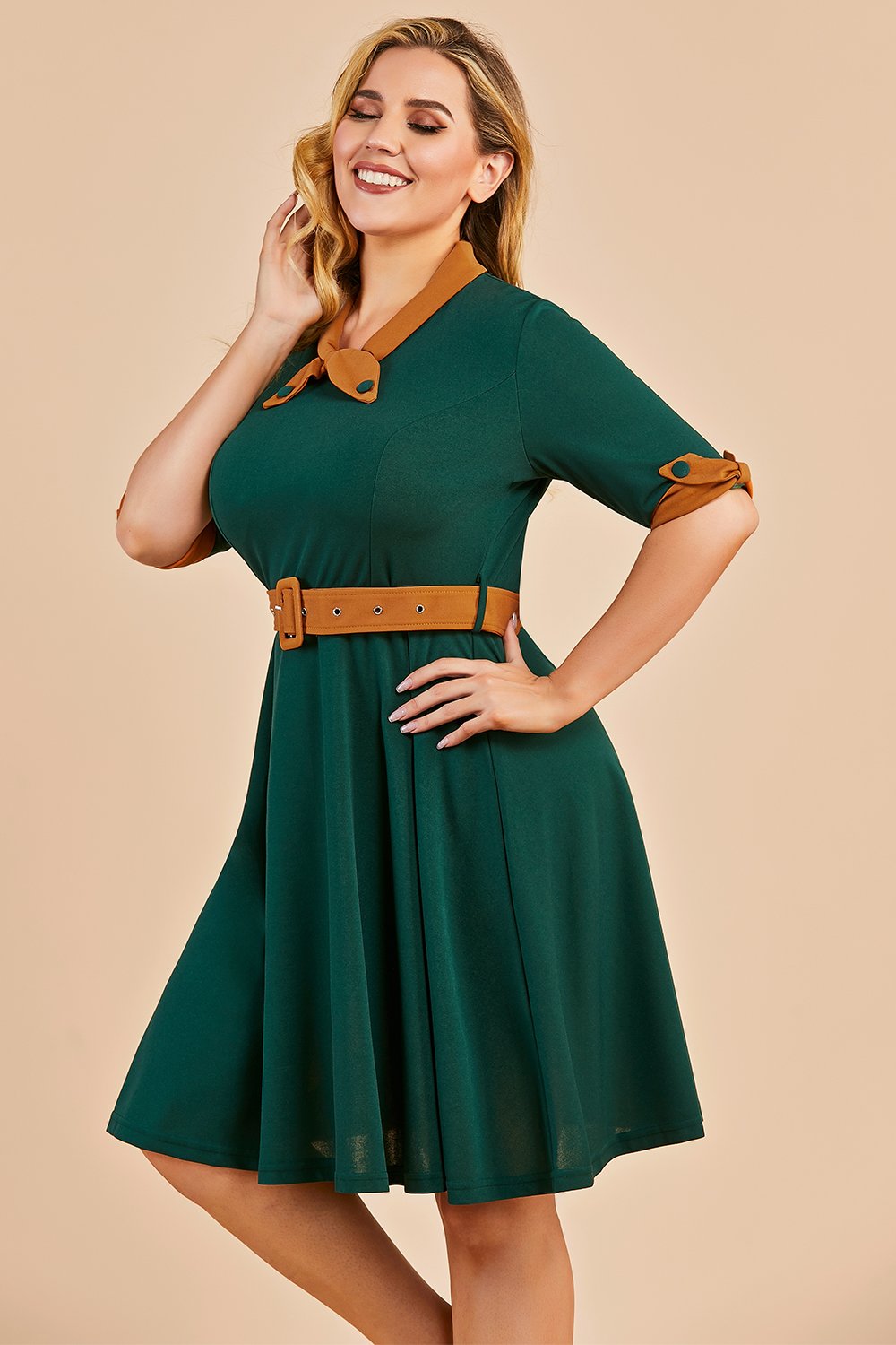 Vestido verde v pescoço swing festa