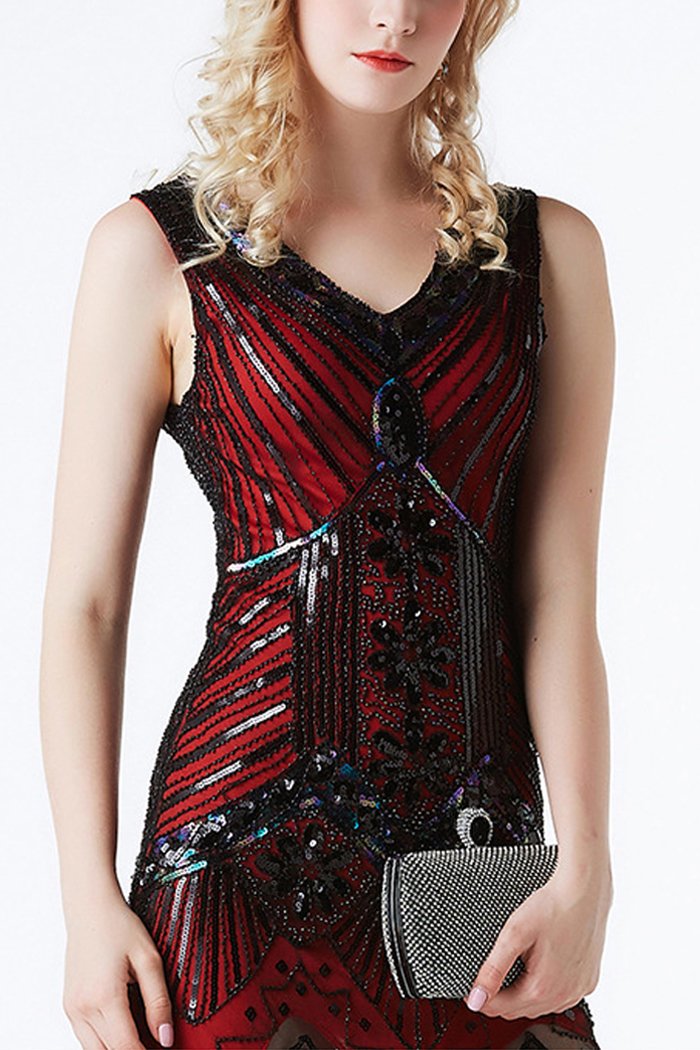 Franja de glitter vermelho 1920 Flapper Dress