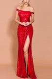 Vestido de baile longo de lantejoulas vermelhas