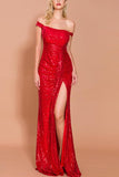 Vestido de baile longo de lantejoulas vermelhas