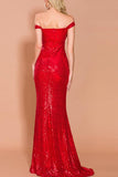 Vestido de baile longo de lantejoulas vermelhas
