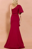 Vermelho Um Ombro Cetim Sem Mangas Longos Vestido Cerimónia