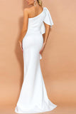 Branco Cetim Um Ombro Sem Mangas Longos Vestidos de Noiva