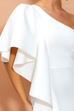 Branco Cetim Um Ombro Sem Mangas Longos Vestidos de Noiva
