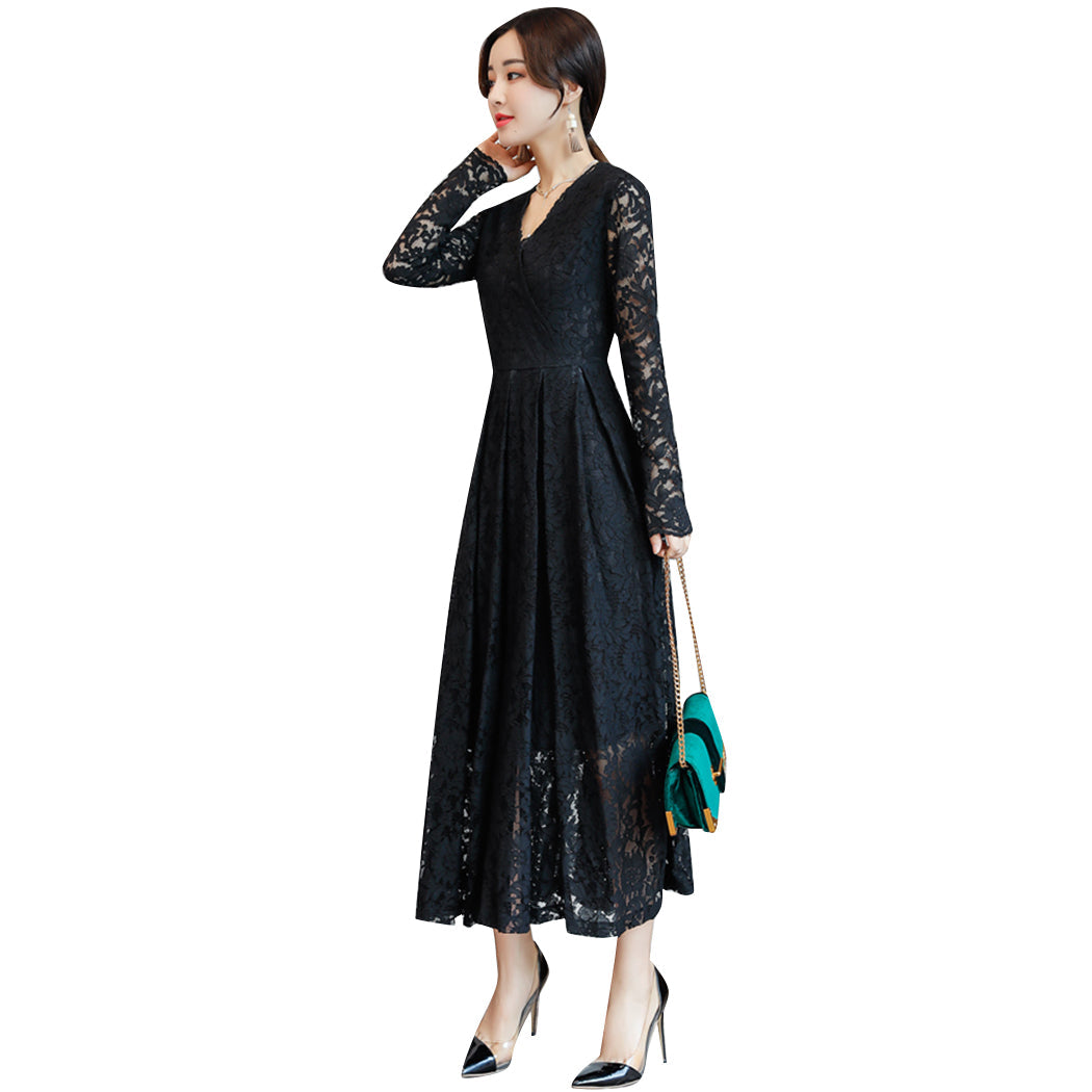 Vestido de renda v-pescoço azul céu