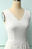 Vestido de renda formal com decote em v branco