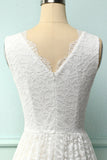 Vestido de renda formal com decote em v branco