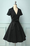 Preto Bolinhas Vestido Vintage