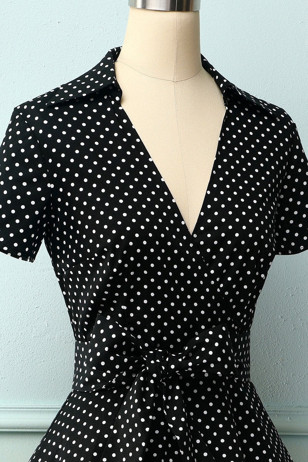 Preto Bolinhas Vestido Vintage