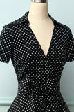 Preto Bolinhas Vestido Vintage