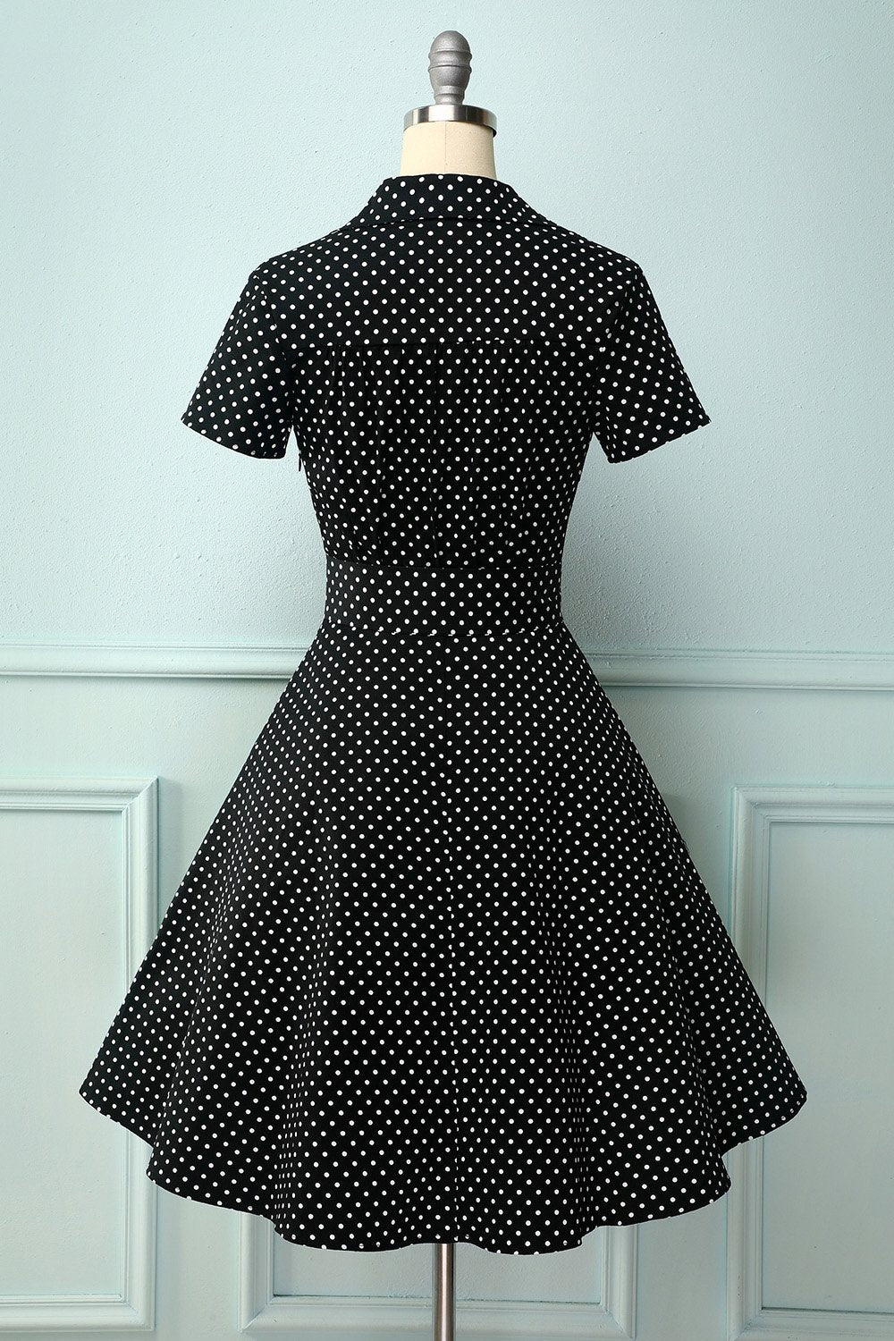 Preto Bolinhas Vestido Vintage