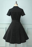 Preto Bolinhas Vestido Vintage