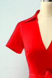 Vestido vermelho com decote em V sólido