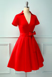 Vestido vermelho com decote em V sólido