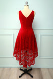 Vestido assimétrico de renda vermelha escura