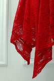 Vestido de renda assimétrico vermelho escuro