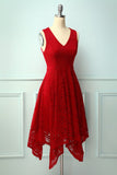 Vestido de renda assimétrico vermelho escuro