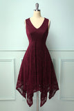 Vestido de Renda Assimétrico Borgonha