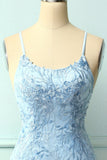 Cintas de espaguete azul céu vestido bodycon