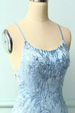Cintas de espaguete azul céu vestido bodycon