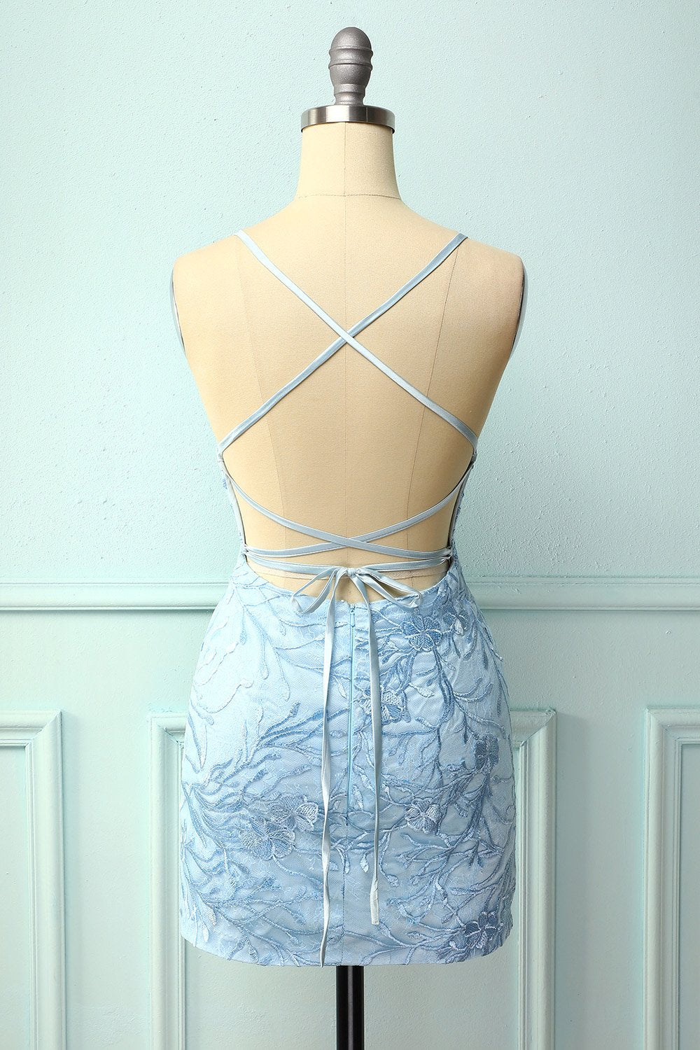 Cintas de espaguete azul céu vestido bodycon