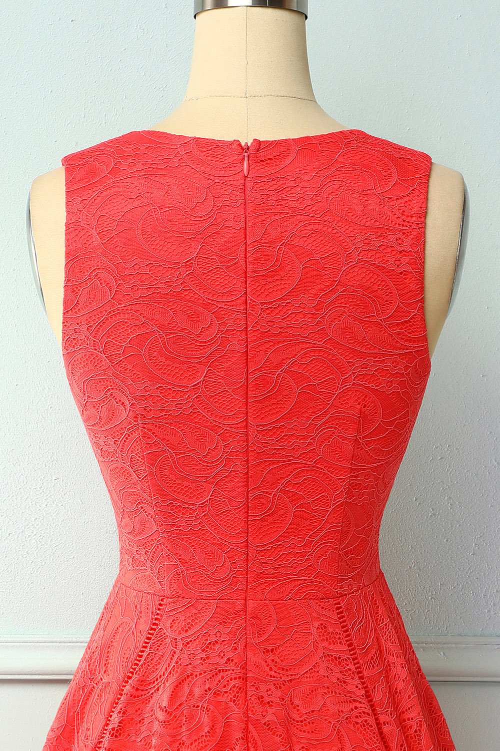 Vestido assimétrico de renda com decote em v vermelho