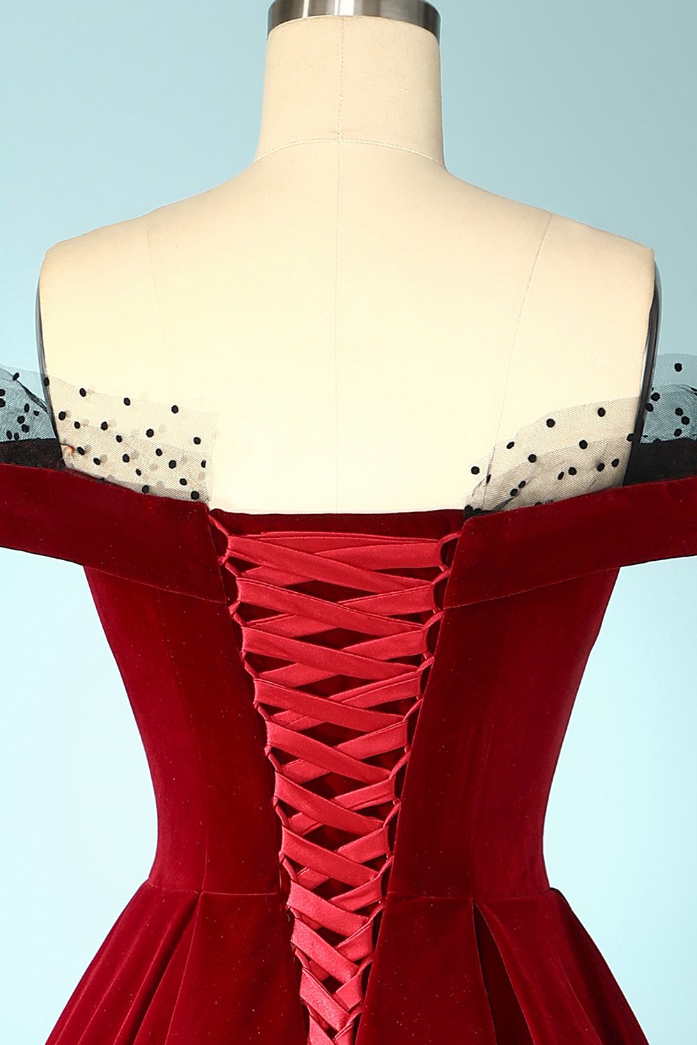 Vestido de Veludo Fora do ombro Borgonha