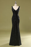 Vestido preto longo de lantejoulas