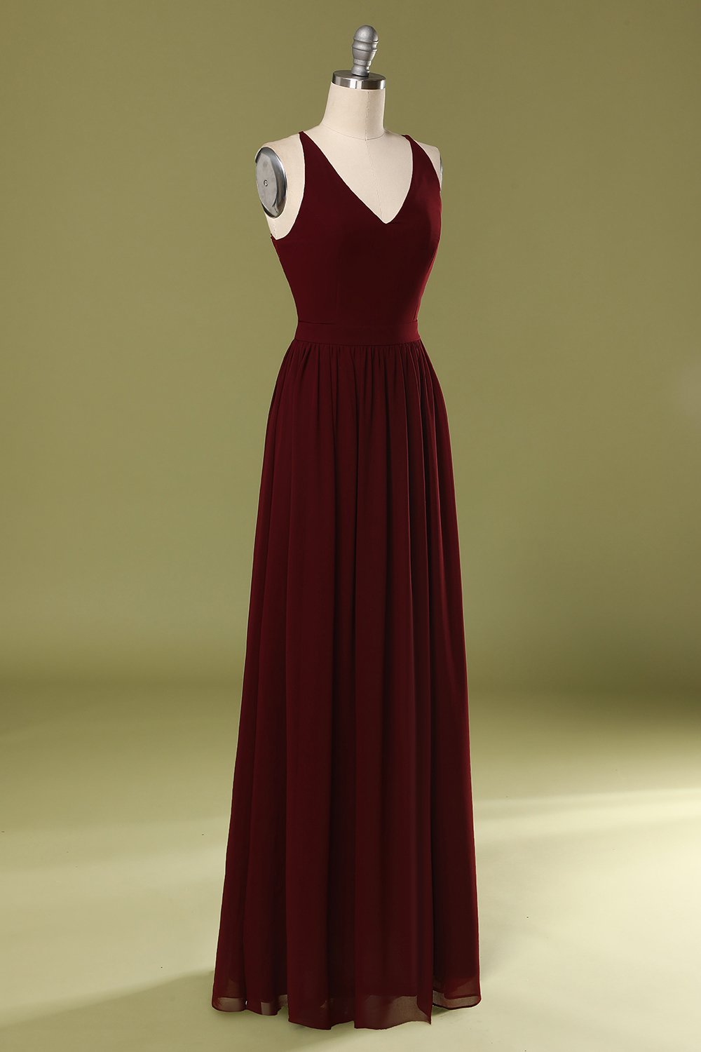 Vestido de dama de honra longo simples de Borgonha
