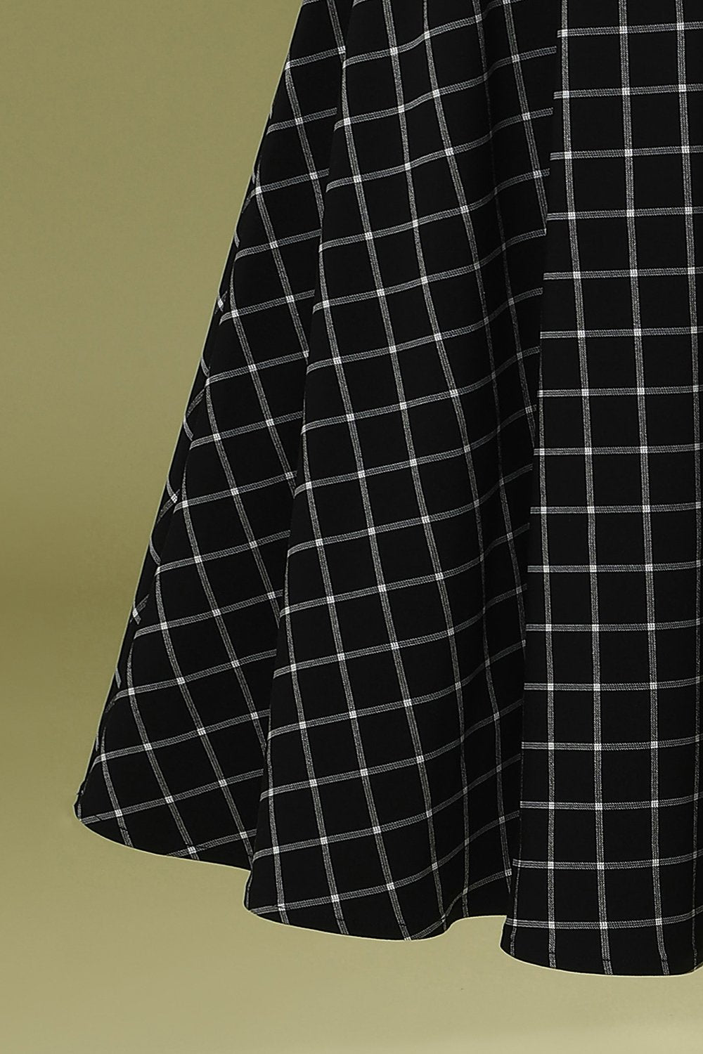 Vestido de balanço Midi xadrez preto vintage
