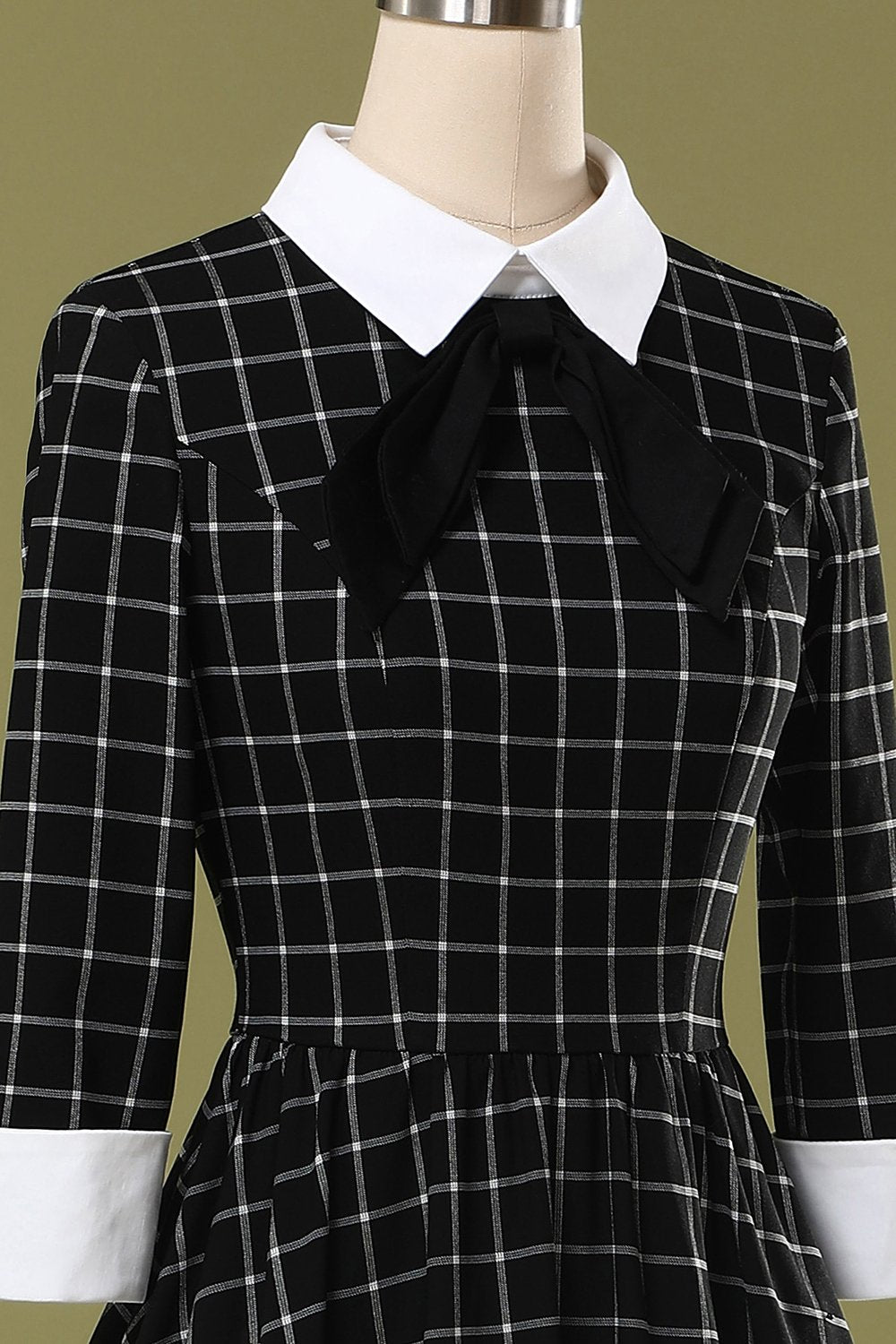 Vestido de balanço Midi xadrez preto vintage