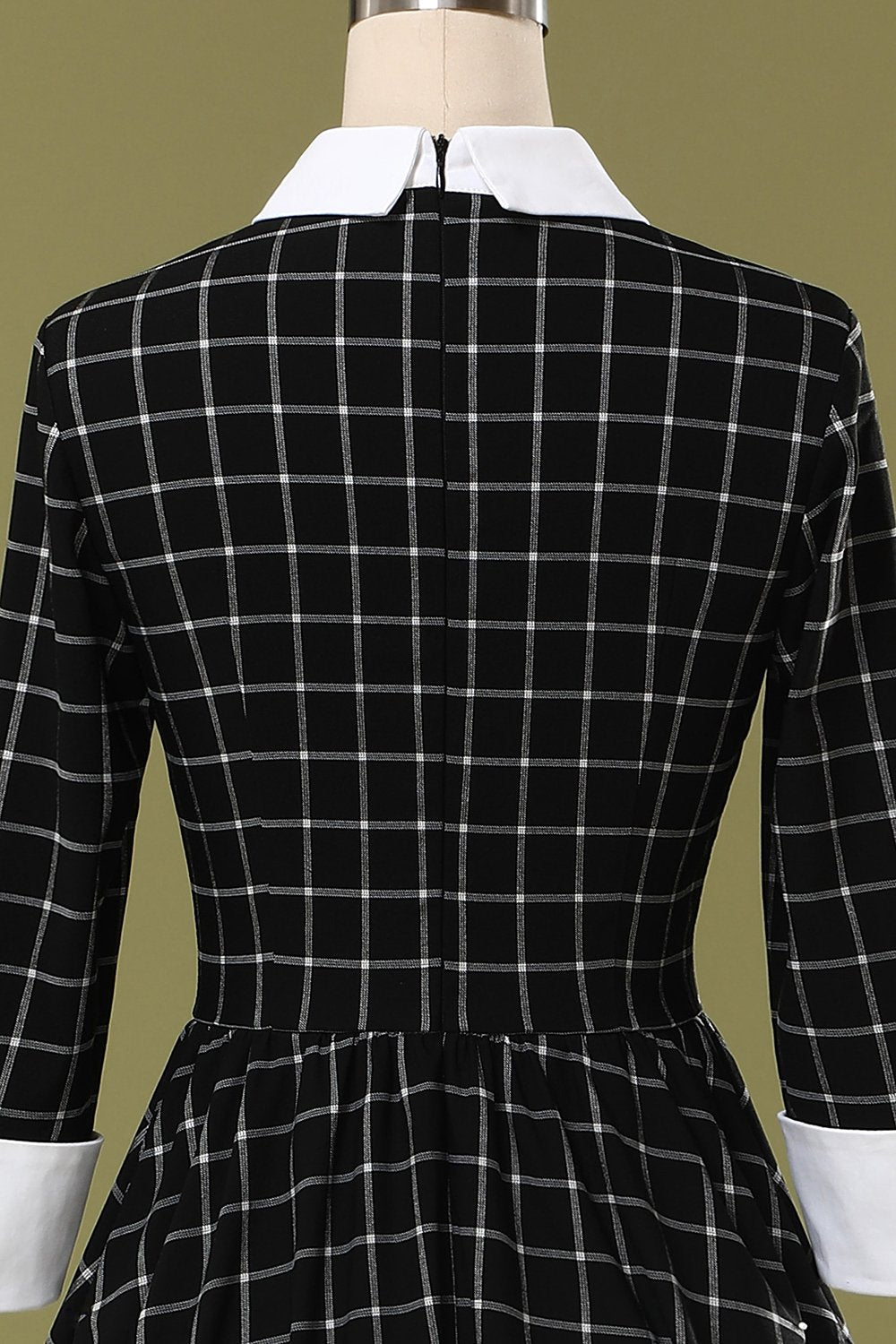 Vestido de balanço Midi xadrez preto vintage