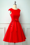 Vestido vermelho do balanço dos anos 50 do botão vermelho